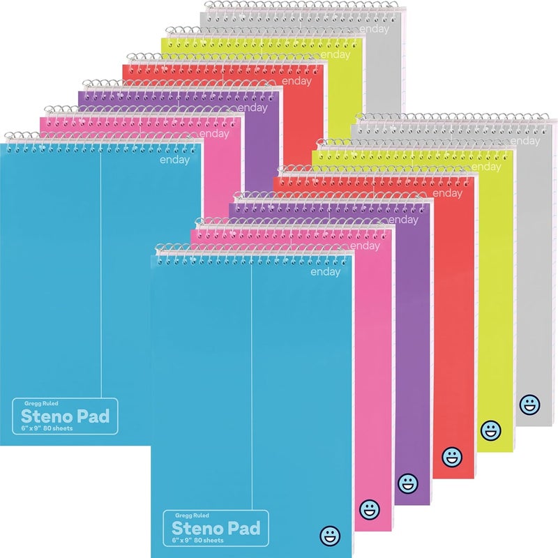 Enday Steno Pads Spiral 6x9 12 Pack, Gregg Rule White Paper, 80 Sheets Steno Notebook for writing in Pink, Purple, Green, Blue, Red, Grey, Multicolor - Image 1